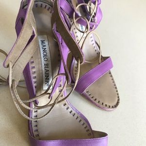 Authentic Manolo Blahnik Lace Up Purple Heels